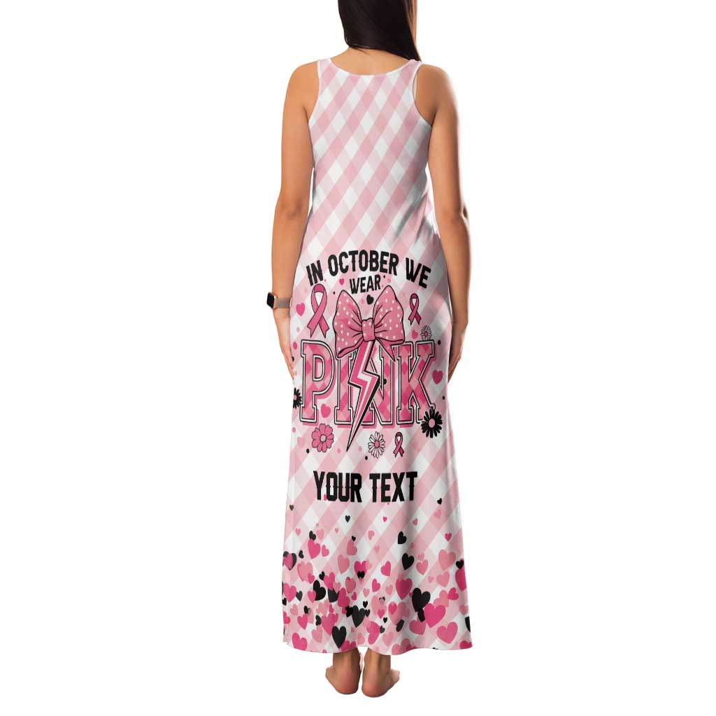 Personalized In October We Wear Pink Family Matching Tank Maxi Dress and Hawaiian Shirt Pink Pretty Bow Pastel Gingham - Wonder Print Shop