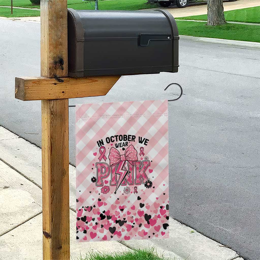 In October We Wear Pink Garden Flag Pink Pretty Bow Pastel Gingham - Wonder Print Shop
