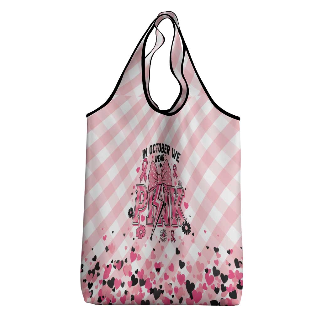 In October We Wear Pink Grocery Bag Pink Pretty Bow Pastel Gingham - Wonder Print Shop