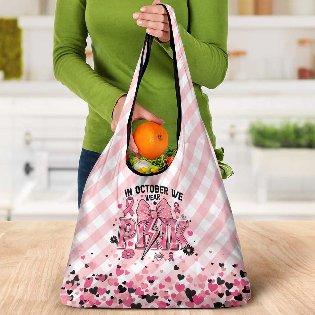In October We Wear Pink Grocery Bag Pink Pretty Bow Pastel Gingham - Wonder Print Shop