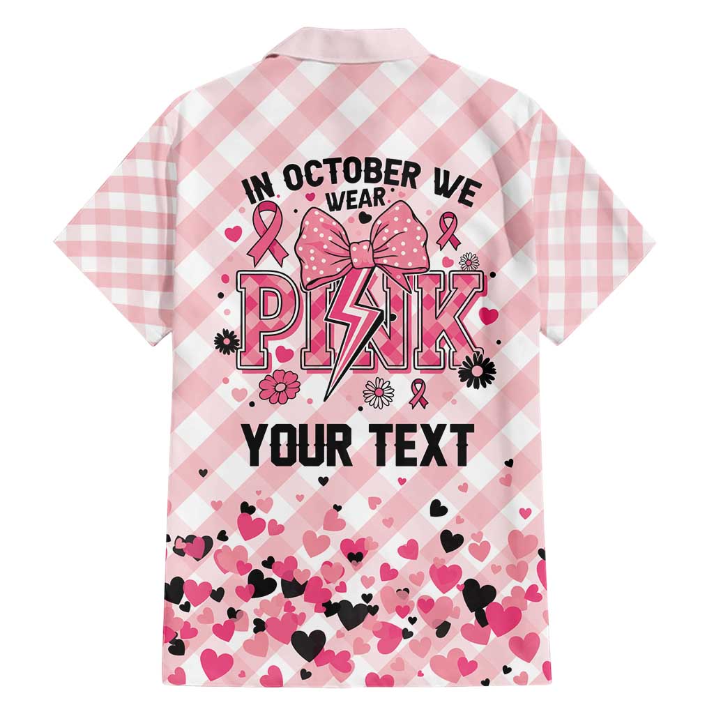 Personalized In October We Wear Pink Hawaiian Shirt Pink Pretty Bow Pastel Gingham - Wonder Print Shop