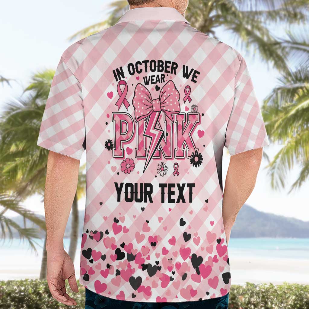 Personalized In October We Wear Pink Hawaiian Shirt Pink Pretty Bow Pastel Gingham - Wonder Print Shop