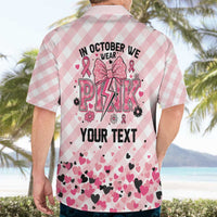 Personalized In October We Wear Pink Hawaiian Shirt Pink Pretty Bow Pastel Gingham - Wonder Print Shop