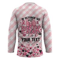 Personalized In October We Wear Pink Hockey Jersey Pink Pretty Bow Pastel Gingham - Wonder Print Shop
