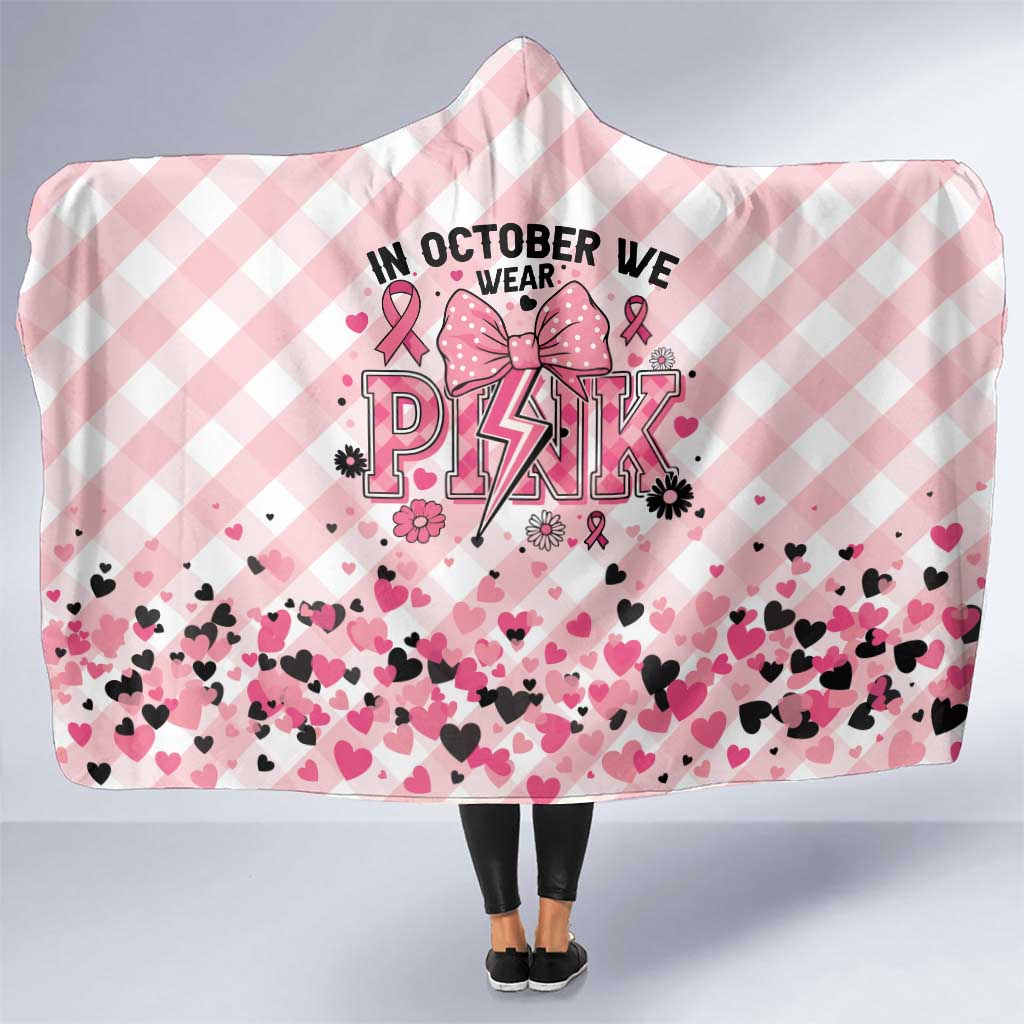 In October We Wear Pink Hooded Blanket Pink Pretty Bow Pastel Gingham - Wonder Print Shop