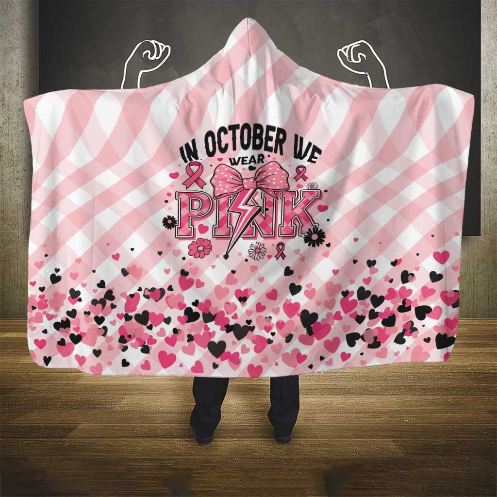 In October We Wear Pink Hooded Blanket Pink Pretty Bow Pastel Gingham - Wonder Print Shop