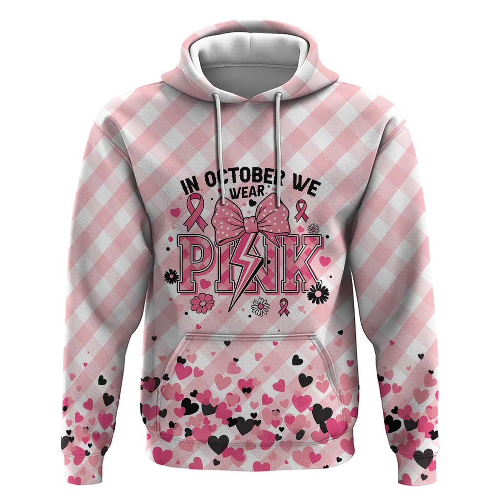 Personalized In October We Wear Pink Hoodie Pink Pretty Bow Pastel Gingham - Wonder Print Shop