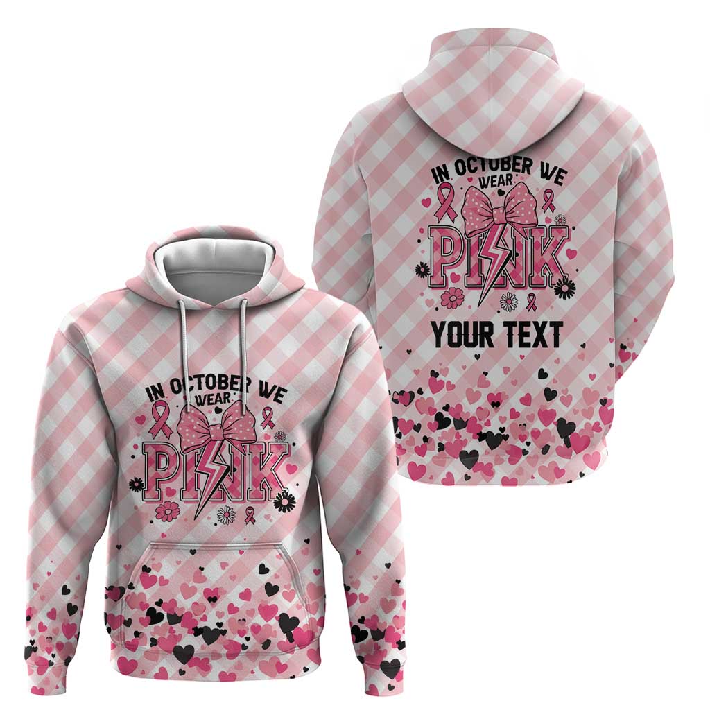 Personalized In October We Wear Pink Hoodie Pink Pretty Bow Pastel Gingham - Wonder Print Shop