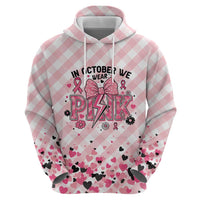 Personalized In October We Wear Pink Hoodie Pink Pretty Bow Pastel Gingham - Wonder Print Shop