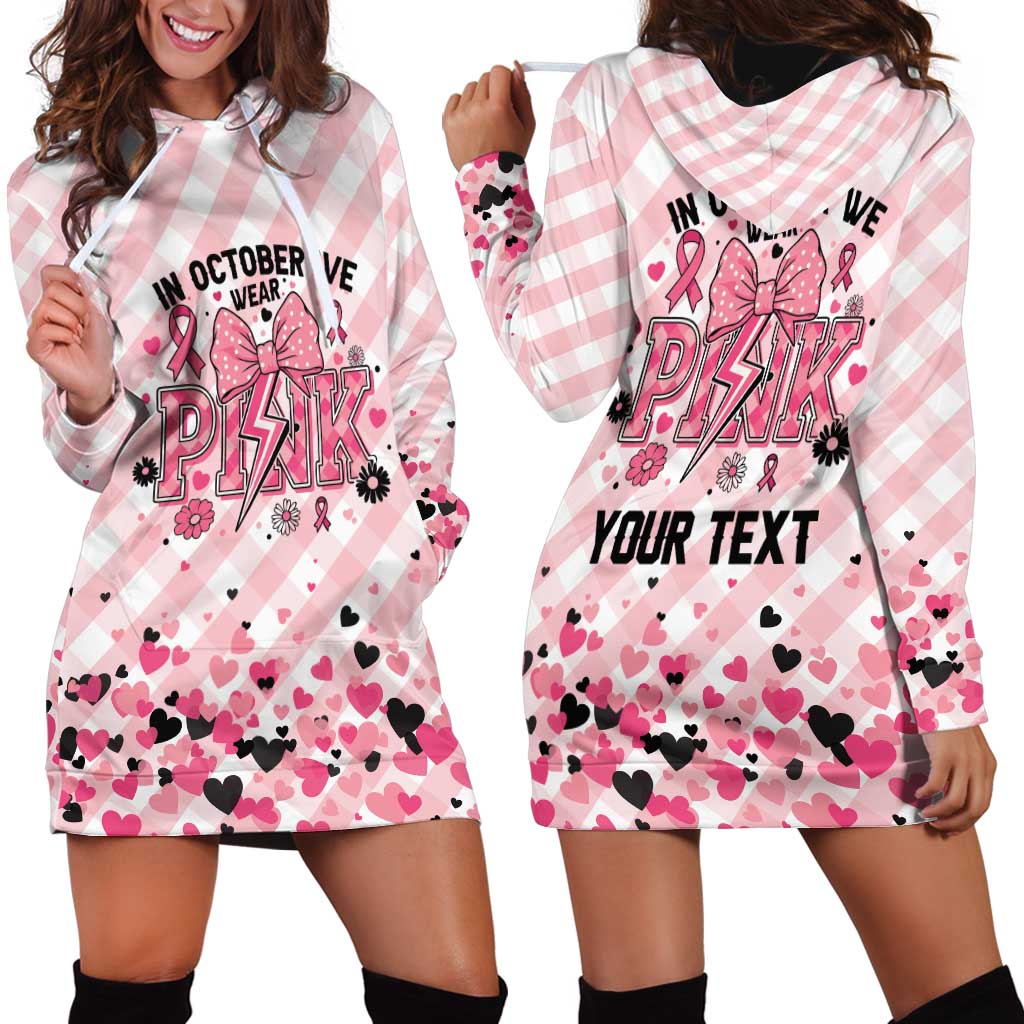 Personalized In October We Wear Pink Hoodie Dress Pink Pretty Bow Pastel Gingham - Wonder Print Shop