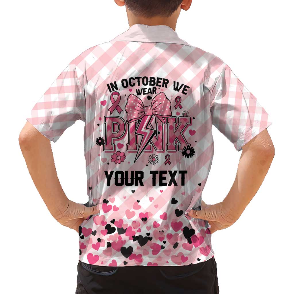 Personalized In October We Wear Pink Kid Hawaiian Shirt Pink Pretty Bow Pastel Gingham - Wonder Print Shop