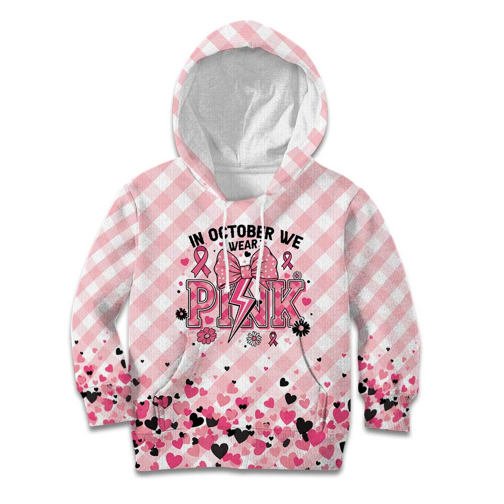 Personalized In October We Wear Pink Kid Hoodie Pink Pretty Bow Pastel Gingham - Wonder Print Shop