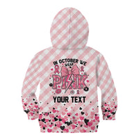 Personalized In October We Wear Pink Kid Hoodie Pink Pretty Bow Pastel Gingham - Wonder Print Shop