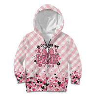 Personalized In October We Wear Pink Kid Hoodie Pink Pretty Bow Pastel Gingham - Wonder Print Shop