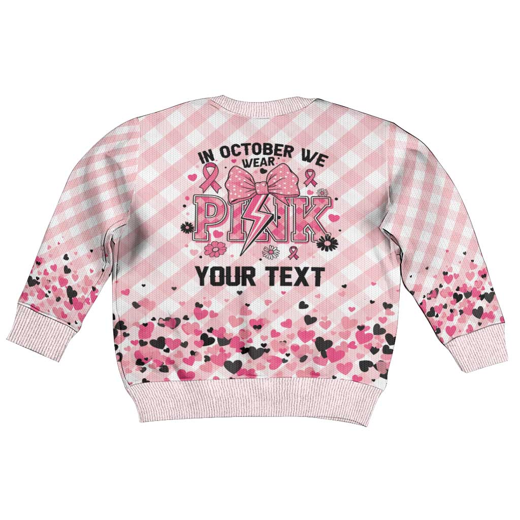 In October We Wear Pink Kid Ugly Christmas Sweater Pink Pretty Bow Pastel Gingham - Wonder Print Shop