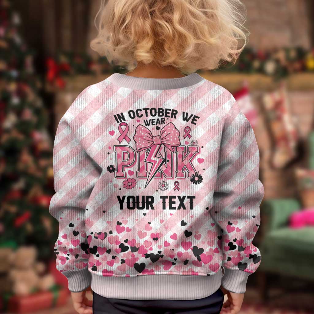 In October We Wear Pink Kid Ugly Christmas Sweater Pink Pretty Bow Pastel Gingham - Wonder Print Shop