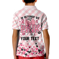 Personalized In October We Wear Pink Kid Polo Shirt Pink Pretty Bow Pastel Gingham - Wonder Print Shop