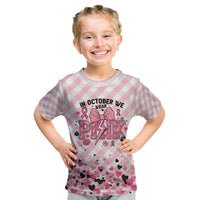 Personalized In October We Wear Pink Kid T Shirt Pink Pretty Bow Pastel Gingham - Wonder Print Shop