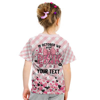 Personalized In October We Wear Pink Kid T Shirt Pink Pretty Bow Pastel Gingham - Wonder Print Shop