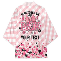 Personalized In October We Wear Pink Kimono Pink Pretty Bow Pastel Gingham - Wonder Print Shop
