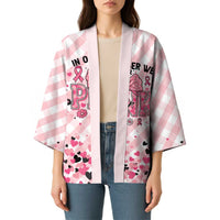 Personalized In October We Wear Pink Kimono Pink Pretty Bow Pastel Gingham - Wonder Print Shop
