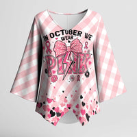 Personalized In October We Wear Pink Kimono Sleeve Blouse Pink Pretty Bow Pastel Gingham - Wonder Print Shop