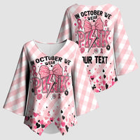 Personalized In October We Wear Pink Kimono Sleeve Blouse Pink Pretty Bow Pastel Gingham - Wonder Print Shop