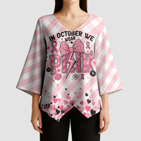 Personalized In October We Wear Pink Kimono Sleeve Blouse Pink Pretty Bow Pastel Gingham - Wonder Print Shop
