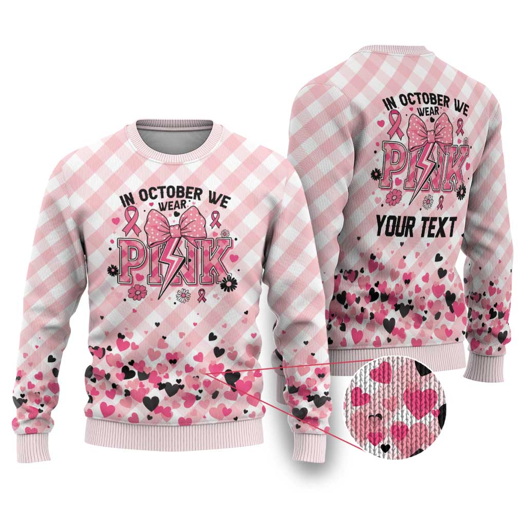 In October We Wear Pink Ugly Christmas Sweater Pink Pretty Bow Pastel Gingham - Wonder Print Shop