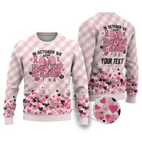 In October We Wear Pink Ugly Christmas Sweater Pink Pretty Bow Pastel Gingham - Wonder Print Shop