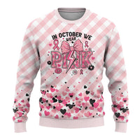 In October We Wear Pink Ugly Christmas Sweater Pink Pretty Bow Pastel Gingham - Wonder Print Shop