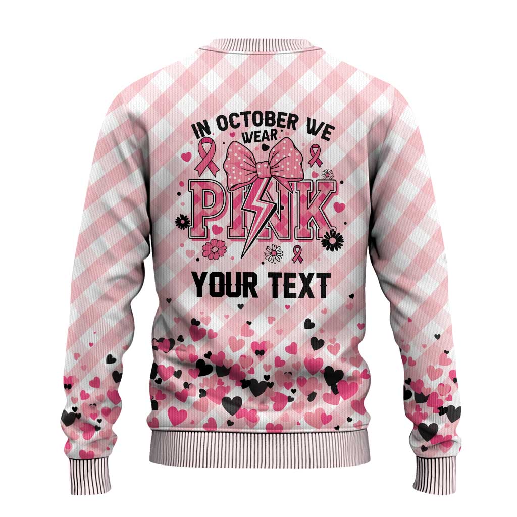 In October We Wear Pink Ugly Christmas Sweater Pink Pretty Bow Pastel Gingham - Wonder Print Shop