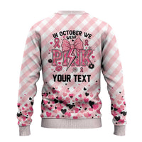 In October We Wear Pink Ugly Christmas Sweater Pink Pretty Bow Pastel Gingham - Wonder Print Shop
