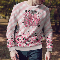 In October We Wear Pink Ugly Christmas Sweater Pink Pretty Bow Pastel Gingham - Wonder Print Shop