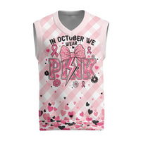 In October We Wear Pink Christmas Knitted V-Neck Vest Pink Pretty Bow Pastel Gingham - Wonder Print Shop