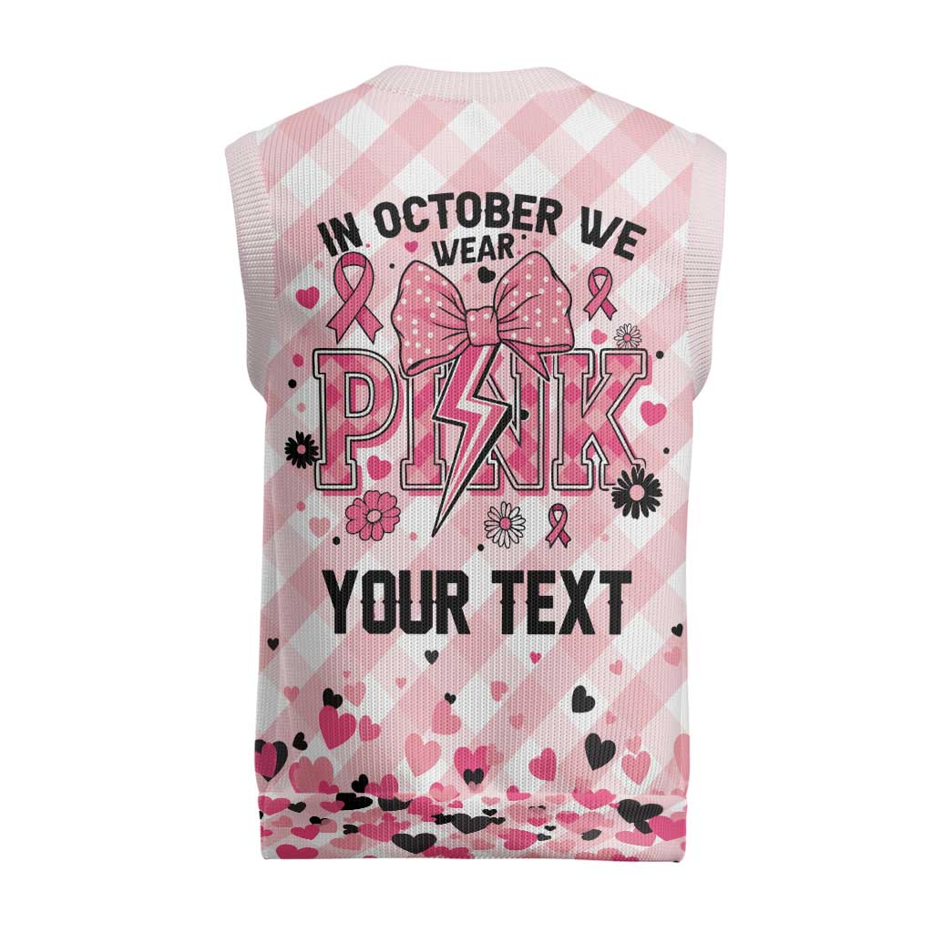 In October We Wear Pink Christmas Knitted V-Neck Vest Pink Pretty Bow Pastel Gingham - Wonder Print Shop