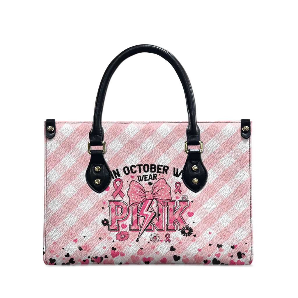 In October We Wear Pink Leather Bag Pink Pretty Bow Pastel Gingham - Wonder Print Shop