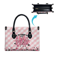 In October We Wear Pink Leather Bag Pink Pretty Bow Pastel Gingham - Wonder Print Shop