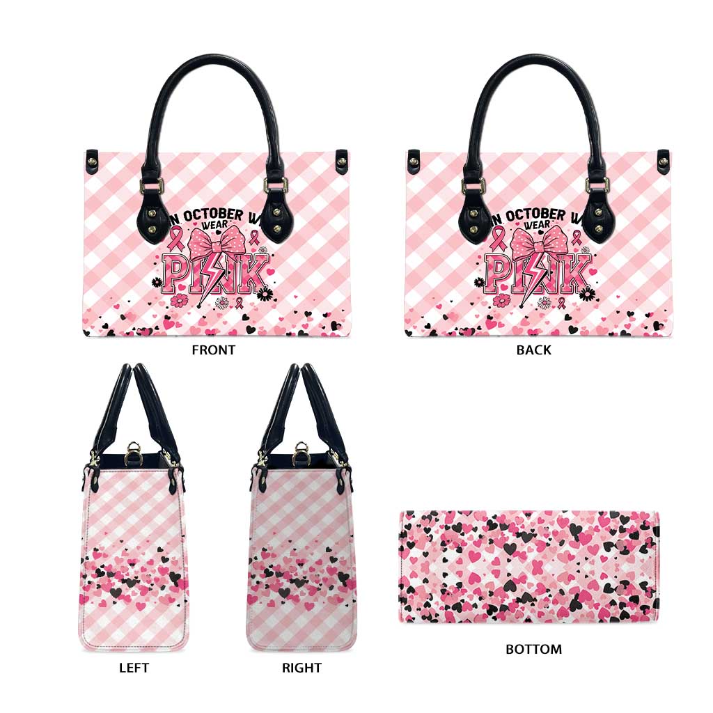 In October We Wear Pink Leather Bag Pink Pretty Bow Pastel Gingham - Wonder Print Shop