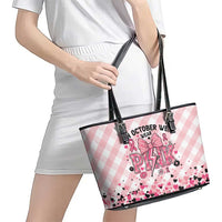 In October We Wear Pink Leather Tote Bag Pink Pretty Bow Pastel Gingham - Wonder Print Shop