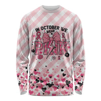 Personalized In October We Wear Pink Long Sleeve Shirt Pink Pretty Bow Pastel Gingham - Wonder Print Shop
