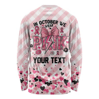 Personalized In October We Wear Pink Long Sleeve Shirt Pink Pretty Bow Pastel Gingham - Wonder Print Shop