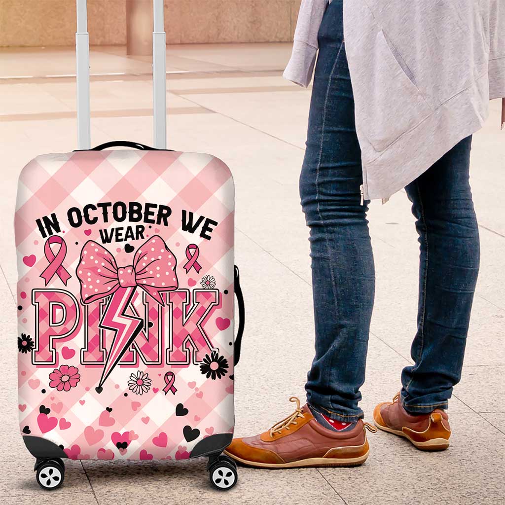 In October We Wear Pink Luggage Cover Pink Pretty Bow Pastel Gingham - Wonder Print Shop