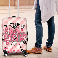 In October We Wear Pink Luggage Cover Pink Pretty Bow Pastel Gingham - Wonder Print Shop