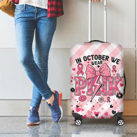 In October We Wear Pink Luggage Cover Pink Pretty Bow Pastel Gingham - Wonder Print Shop