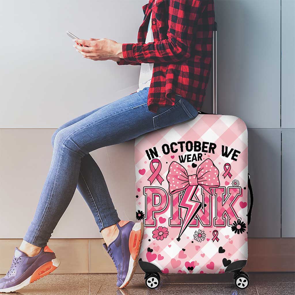 In October We Wear Pink Luggage Cover Pink Pretty Bow Pastel Gingham - Wonder Print Shop