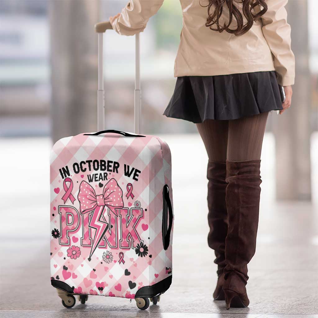 In October We Wear Pink Luggage Cover Pink Pretty Bow Pastel Gingham - Wonder Print Shop