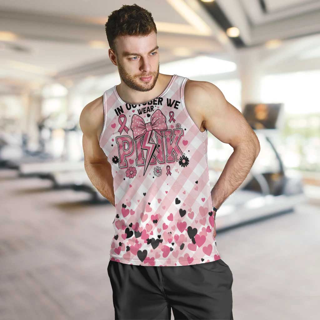 Personalized In October We Wear Pink Men Tank Top Pink Pretty Bow Pastel Gingham - Wonder Print Shop