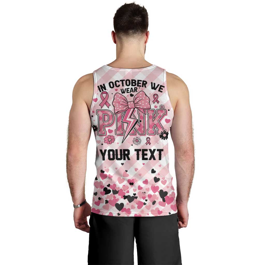 Personalized In October We Wear Pink Men Tank Top Pink Pretty Bow Pastel Gingham - Wonder Print Shop