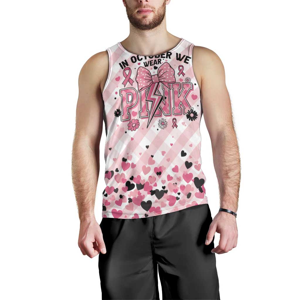 Personalized In October We Wear Pink Men Tank Top Pink Pretty Bow Pastel Gingham - Wonder Print Shop